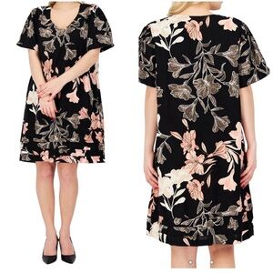 Nicole Miller Original Linen Blend Floral Pink Black Shift Mini Dress Sz Small